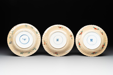 Five Chinese famille verte cups and six saucers, Kangxi