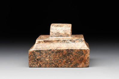 A pair of Chinese grey marble 'lion' seals and a seal, 20th C.