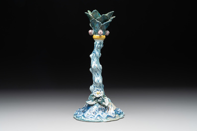 A polychrome Dutch Delft tree-from candlestick, 18th C.