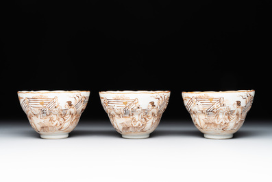 A 28-piece Chinese gilt-decorated sepia 'mandarin subject' service, Jiaqing