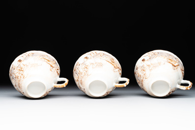 A 28-piece Chinese gilt-decorated sepia 'mandarin subject' service, Jiaqing