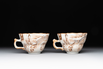 A 28-piece Chinese gilt-decorated sepia 'mandarin subject' service, Jiaqing