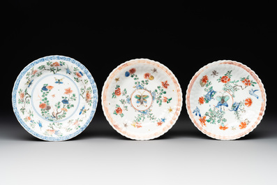 Five Chinese famille verte cups and six saucers, Kangxi