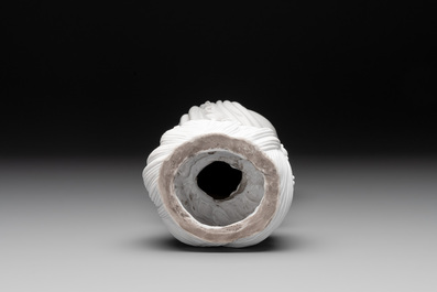 A Chinese Dehua blanc de Chine figure of Dharma, He Chaozong 何朝宗 and Dehua 德化 mark, Republic
