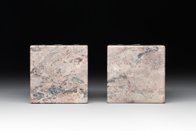 A pair of Chinese grey marble 'lion' seals and a seal, 20th C.
