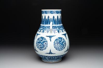 A Chinese blue and white 'hu' vase with phoenixes, Qianlong