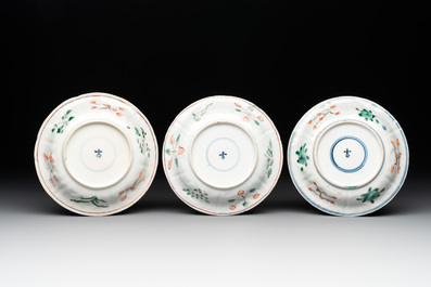 Five Chinese famille verte cups and six saucers, Kangxi
