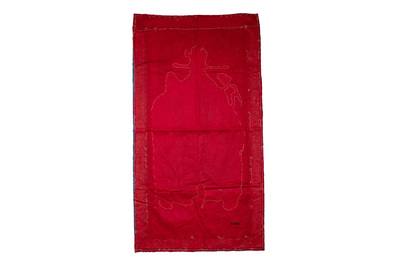 Five Chinese embroidered silk panels with phoenixes, Buddhist lions and Sanxing, 19/20th C.