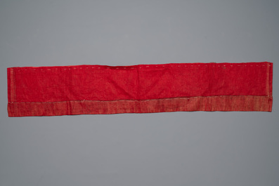 Five Chinese embroidered silk panels with phoenixes, Buddhist lions and Sanxing, 19/20th C.