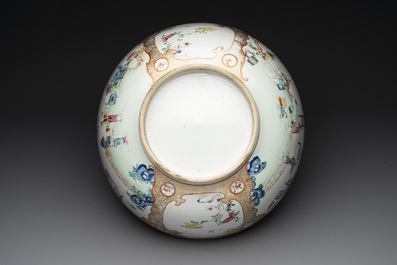 A Chinese Canton famille rose 'madarin subject' punch bowl, Qianlong