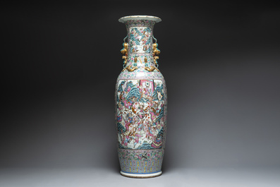 A massive Chinese Canton famille rose 'Romance of the Three Kingdoms' vase, 19th C.