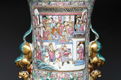 A massive Chinese Canton famille rose 'Romance of the Three Kingdoms' vase, 19th C.