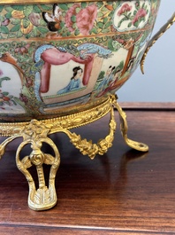 Two Chinese Canton famille rose gilt-bronze-mounted bowls, 19th C.