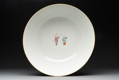 A Chinese Canton famille rose 'madarin subject' punch bowl, Qianlong