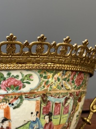 Two Chinese Canton famille rose gilt-bronze-mounted bowls, 19th C.