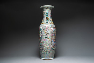 A massive Chinese Canton famille rose 'Romance of the Three Kingdoms' vase, 19th C.
