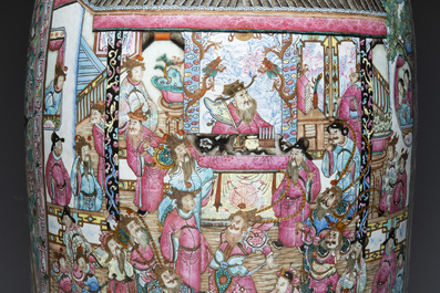 A massive Chinese Canton famille rose 'Romance of the Three Kingdoms' vase, 19th C.