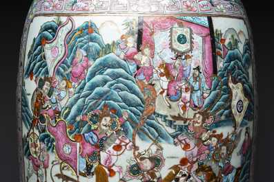 A massive Chinese Canton famille rose 'Romance of the Three Kingdoms' vase, 19th C.