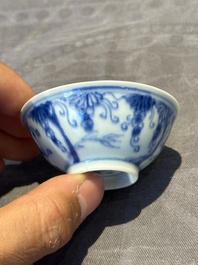 Three Chinese blue and white 'grapevines' cups, Yongzheng mark and of the period