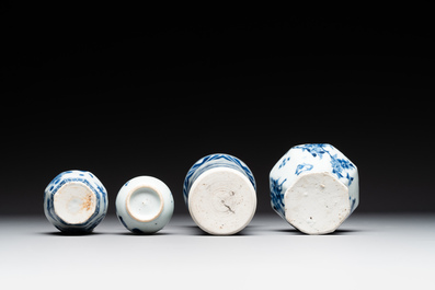 Four Chinese blue and white vases, Transitional period