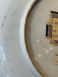 A Chinese famille rose armorial plate with the arms of Goos de Ghyseghem, Vecquemans and Golbeau for the Belgian market, Yongzheng, ca. 1730