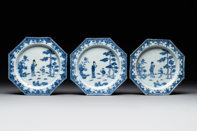 Six Chinese blue and white plates probably after a European silver model, Qianlong