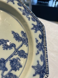 Six Chinese blue and white plates probably after a European silver model, Qianlong