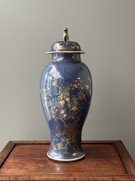 A Chinese gilt-decorated powder-blue vase with a phoenix among blossoming branches, Qianlong