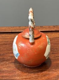 A Chinese famille rose coral-red-ground teapot with 'faux marble' spout and handle, Jiaqing