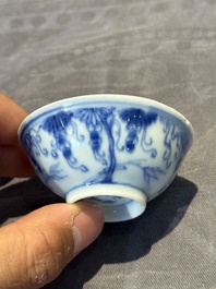 Three Chinese blue and white 'grapevines' cups, Yongzheng mark and of the period