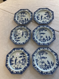 Six Chinese blue and white plates probably after a European silver model, Qianlong