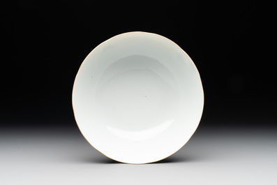 A Chinese famille rose bowl, a plate and a blue and white vase, Tongzhi mark and of the period