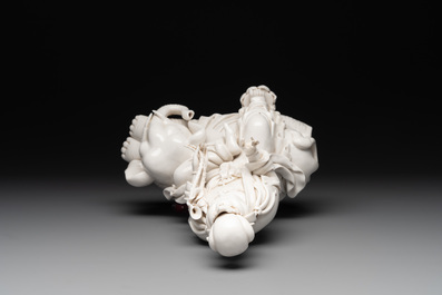 A Chinese Dehua blanc de Chine Guanyin seated on an elephant, 20th C.