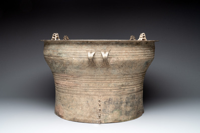 A Burmese bronze Karen rain drum with frogs, 18th C.