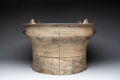 A Burmese bronze Karen rain drum with frogs, 18th C.