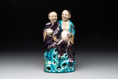 A Chinese Fahua group of Hehe Erxian, 17/18th C.