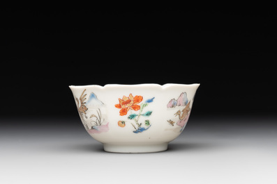 A Chinese polychrome-decorated cup and saucer with ducks and flowers, Yongzheng