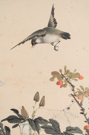 Tian Shiguang 田世光 (1916-1999): 'Insect and flowers', ink and colour on paper, dated 1962