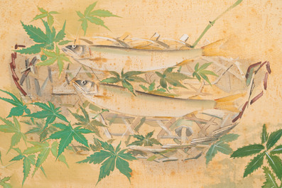 Chen Shuren 陈树人 (1884-1948): 'Saury', ink and colour on silk