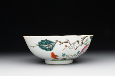 A Chinese famille rose bowl, a plate and a blue and white vase, Tongzhi mark and of the period