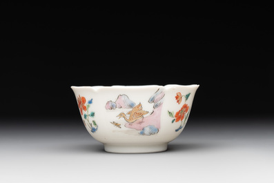A Chinese polychrome-decorated cup and saucer with ducks and flowers, Yongzheng