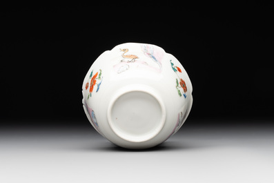 A Chinese polychrome-decorated cup and saucer with ducks and flowers, Yongzheng