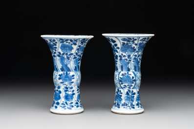 A Chinese blue and white garniture with five vases, Kangxi