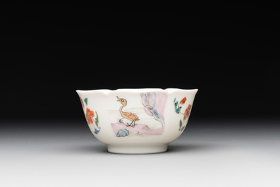 A Chinese polychrome-decorated cup and saucer with ducks and flowers, Yongzheng