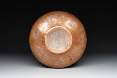A tinned and black-enamelled copper basin, Iran, Safavid, 17th C.