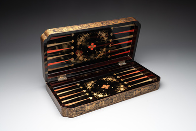 A Chinese Canton export gilt-lacquered chess and backgammon board, 19th C.