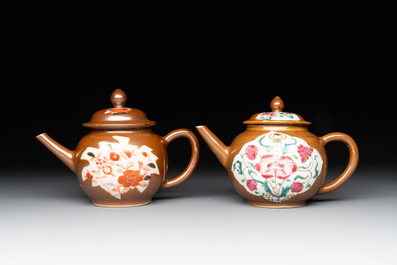 Four Chinese capucin-brown-ground teapots, Yongzheng/Qianlong