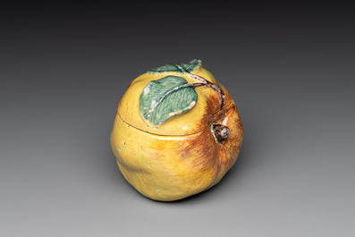 A polychrome Dutch Delft apple-form box and cover, 18th C.