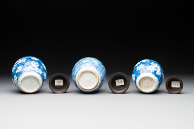 A Chinese wucai vase and seven blue and white jarlets, 19th C.
