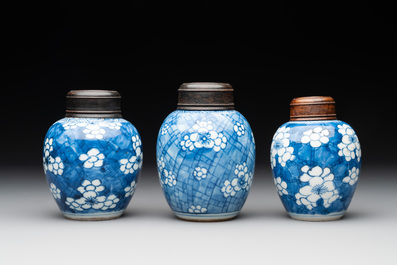 A Chinese wucai vase and seven blue and white jarlets, 19th C.